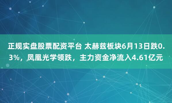 正规实盘股票配资平台 太赫兹板块6月13日跌0.3%，凤凰光学领跌，主力资金净流入4.61亿元